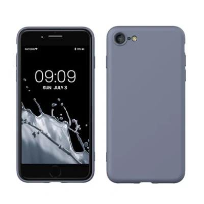 Abbildung von kwmobile Hülle kompatibel mit Apple iPhone SE (2022) / (2020) 8 7 gummierte TPU Silikon Handyhülle Schutzhülle für kabelloses Laden Case in Blaugrau