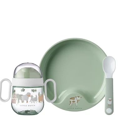 Abbildung von Mepal Baby 3er Geschirrset Mio Inklusive auslaufsicherem Trinkbecher, Lernteller &amp; Lernlöffel Spülmaschinengeeignet BPA frei Set Little Farm