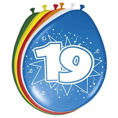 Abbildung von Folat 08220 19th Birthday Balloons 30cm 8 Pieces. Anzahl Geburtstag Ballons 30 cm Stück, Zahl 19