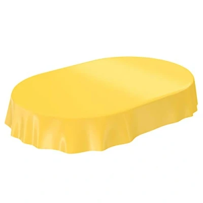 Abbildung von Wachstuchtischdecke Wachstuch abwaschbare Tischdecke Uni Glanz Einfarbig Gelb Schnittkante Oval 140 x 240cm