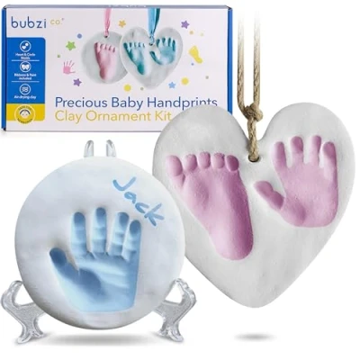 Abbildung von Baby Handabdruck Fußabdruck Lehm Ornament Fussabdruck Set für Neugeborene und Kleinkinder, Geschenk Mädchen Personalisierte Andenken,Baby Kinderzimmer Dekor, Einzigartige Andenken