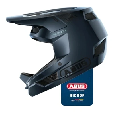 Abbildung von ABUS Downhill Helm HiDrop ASTM zertifizierter Fullface mit ABS Außenschale für MTB: Downhill, Enduro und Bikepark Erwachsene Jugendliche Blau, Größe M