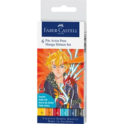 Abbildung von Faber Castell 167157 Tuschestift Pitt Artist Pen Manga Shônen, mit Pinselspitze in verschiedenen Schreibfarben, 6er Etui