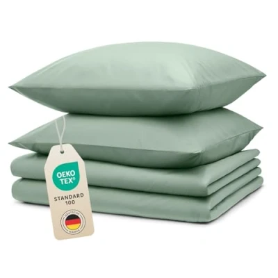 Abbildung von Blumtal Bettwäsche 2X 135x200cm + 40x80cm Kopfkissenbezug Oeko TEX zert. Mikrofaser Set Bettbezug bis 95 C Deckenbezug Kissenbezug 4 teilig Duvet Cover Sommer Grün