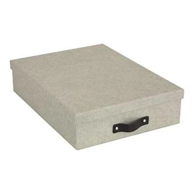 Abbildung von BIGSO BOX OF SWEDEN OSKAR Dokumentenbox für A4 Papier, Broschüren usw. Schreibtischablage mit Deckel und Griff Aufbewahrungsbox aus Faserplatte Papier in Leinenoptik beige