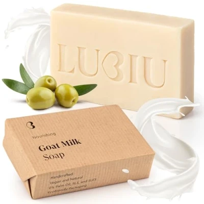 Abbildung von lubiu Ziegenmilchseife 100g Naturseife als Gesicht, Körperseife und Handseife Fest Handgemachte Seife Ziegenmilch Stück für Schöne Haut