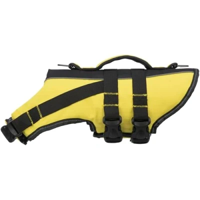 Abbildung von TRIXIE Hunde Schwimmweste XS: 28 cm (bis 12 kg) neon gelb schnell trocknende Rettungsweste Hund mit Rettungsgriff für mehr Sicherheit bei Wasseraktivitäten wie Bootsausflüge &amp; SUB 30125