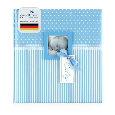Abbildung von goldbuch Babyalbum mit Fensterausschnitt, Fotoalbum 58 weißen Blankoseiten und 4 illustrierten Seiten, Pergamin Trennblätter, Kunstdruck, 15802, Papier, Sweetheart Blau, 30x31 cm