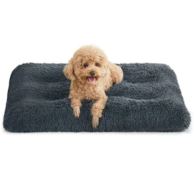Abbildung von Feandrea Hundebett, Hundekissen, Flauschige Hundematte, Langer Plüsch, 80 x 50 cm, weiche Polsterung, maschinenwaschbar, multifunktional, dunkelgrau PGW201G02