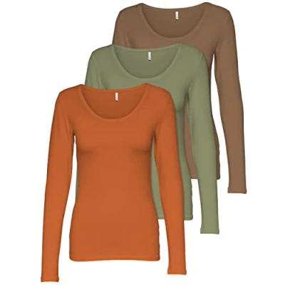 Abbildung von ONLY 3er Pack Damen Langarmshirt schwarz und weiß Langarm Basic Longsleeve Sommer aus 95% Baumwolle XS S M L XL 15209156 (Mix 6, S)