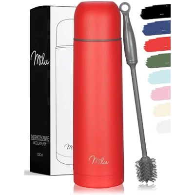Abbildung von Milu Thermosflasche Thermoskanne Isolierflasche 1L, 750ml, 500ml Isolierte Edelstahl Trinkflasche, 100% Auslaufsicher, Doppelwandisolierung (Rot, 500ml)