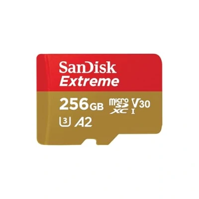 Abbildung von SanDisk Extreme microSDXC UHS I Speicherkarte 256 GB + Adapter (Für Smartphones, Actionkameras und Drohnen, A2, C10, V30, U3, 190 MB/s Übertragung, RescuePRO Deluxe)