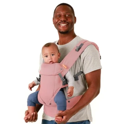 Abbildung von Beco Gemini Babytrage Neugeborene ab Geburt bis Kleinkind 4 Tragepositionen Baby Trage Geburt, Ergonomischer Carrier mit verstellbarem Sitz, 3 16 kg (Rosa Leinen)