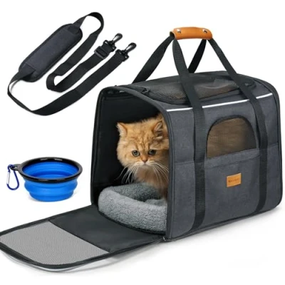 Abbildung von Morpilot Katzentransportbox für große Katzen und Welpen bis 7kg, Katzenbox Hundetasche mit Sicherheit Reißverschlüsse Faltbare Schale, Transportbox Katze Hunde Der Gang zum Tierarzt Auto Fugzeug