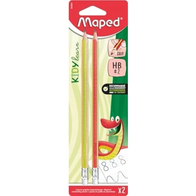 Abbildung von Maped 2x ergonomische Drei Kant Bleistifte KIDY LEARN mit Anti Rutsch Oberfläche und Radiergummi HB mittel