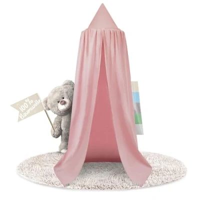 Abbildung von lilime® Betthimmel Baldachin aus 100% Baumwolle, ⌀50cm, Länge 240cm, Moskitonetz, Kinderzimmer, Hausbett, Kinderbett und Baby Bett Pink