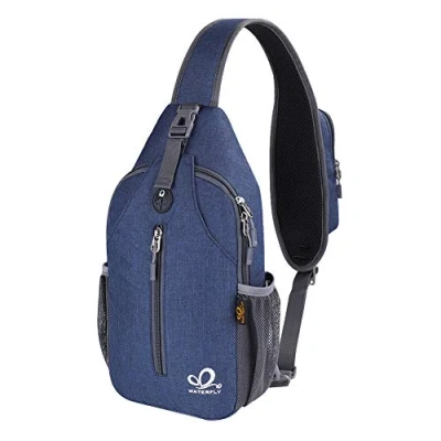 Abbildung von WATERFLY Sling Rucksack Bag Schulterrucksack Umhängetasche Verstellbarer Rucksackgurt Wandern Brust für Herren und Damen Dunkelblau