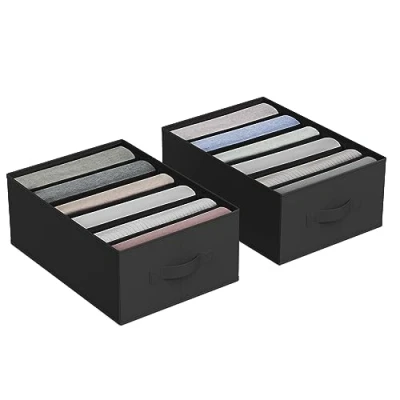 Abbildung von SONGMICS Kleiderschrank Organizer 2er Set, Aufbewahrungsbox 6 Fächer, Schubladen Ordnungssystem, Ordnungsboxen faltbar, 42 x 30 17 cm, für Hosen, Kleidung, tintenschwarz RUS009B02