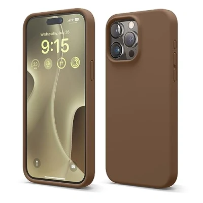 Abbildung von elago Schutzhülle aus Flüssigsilikon, kompatibel mit iPhone 15 Pro Max, Premium Qualität, Rundumschutz [stoßfeste Struktur 4 Schichten], weiches Mikrofaserfutter, Kratzfest (braun)