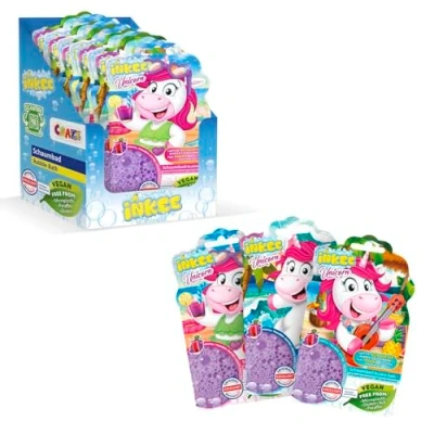 Abbildung von INKEE Bubble Bath Liquid Unicorn Einhorn Badezusatz für Kinder, Schaumbad kinder Mit Ringelblumenextrakt &amp; Trauben Eistee Aroma, 15x 40g