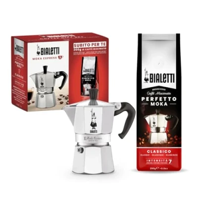 Abbildung von Bialetti Espressokocher Moka Express für 6 Tassen, plus 250 g Perfekt , nicht induktionsfähig, (250 ml), Aluminium, Rot
