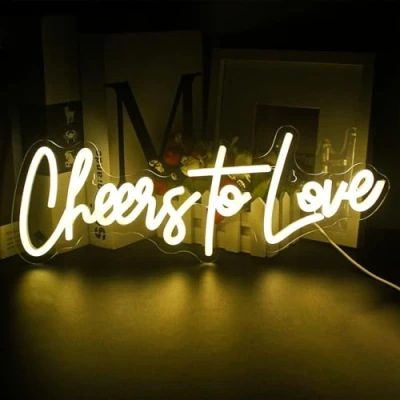 Abbildung von LookLight Cheers to Love Neonschild Warmweißes LED Leuchtreklame Hochzeit USB Acrylic Brief Leuchtschild für Schlafzimmer Verlobungsfeier Dekoration
