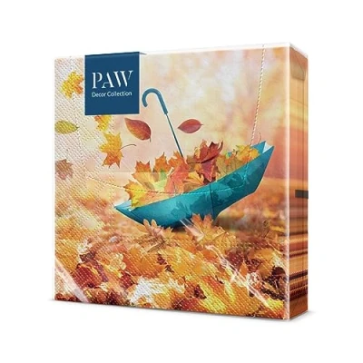 Abbildung von PAW Servietten 3 lagig (33 x 33 cm) I 20 Stück Perfekt für Geburtstage, Partys, Meetings Herbst Tischdekoration Bunte Papierservietten Regenschirm Herbstblätter Umbrella Leaves