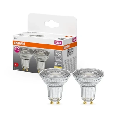 Abbildung von OSRAM Superstar Reflektorlampe für GU10 Sockel, klares Glas ,Warmweiß (2700K), 230 Lumen, Ersatz herkömmliche 35W Leuchtmittel, dimmbar, 2 er Pack