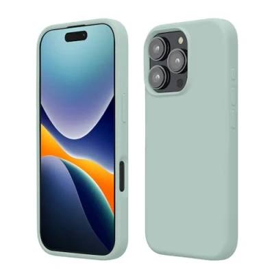 Abbildung von kwmobile Hülle kompatibel mit iPhone 16 Pro Silikon Handy Case Handyhülle weiche Oberfläche kabelloses Laden Cool Mint