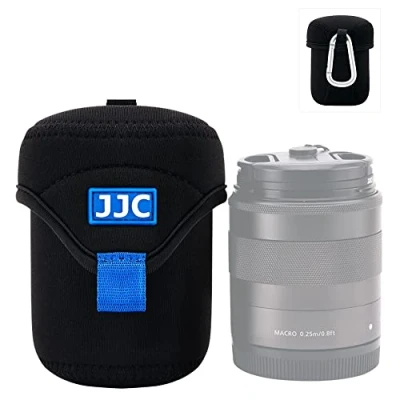 Abbildung von JJC Spiegellose Objektivtasche Schutzhülle für Canon, Fuji, Olympus, Nikon, Sony Objektive, weiches Neopren, wasserabweisend, mit Karabiner (Innengröße 6,6 x 7,9 cm)