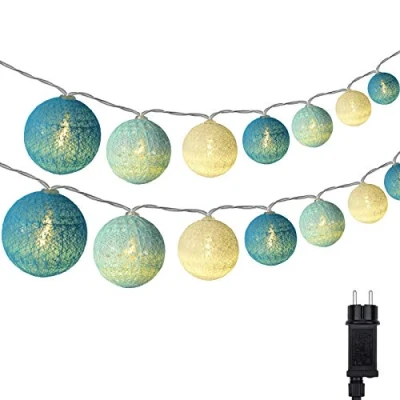 Abbildung von DeepDream Cotton Ball Lichterkette, 5m 20 LED Kugeln Lichterkette Innen Baumwollkugeln mit Stecker für Kinderzimmer, Schlafzimmer, Hochzeit, Party, Festival (Türkis)