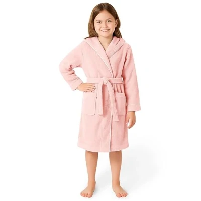 Abbildung von LAYNENBURG Premium Bademantel Kinder &amp; Teenager mit Kapuze 100% Baumwolle OEKO TEX Standard 100 flauschiges Frottee Größe (122/128, Rosa)