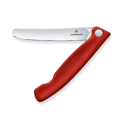 Abbildung von Victorinox Swiss Classic Faltbares Gemüsemesser, Für Picknick, Camping, Extra Scharfe Klinge, Gerader Schliff, Rot