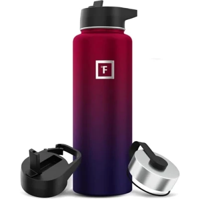 Abbildung von Iron Flask Sportwasserflasche 1180 ml, 3 Deckel (Strohdeckel), vakuumisolierter Edelstahl, doppelwandig, Thermobecher, Kantine aus Metall