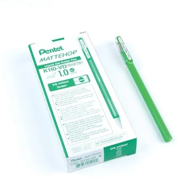 Abbildung von Pentel K110 VDX Mattehop Gel Tintenroller mit hochdeckender Tinte in mattem Finish, Modell Kappe, 1VE=12 Stück, grün