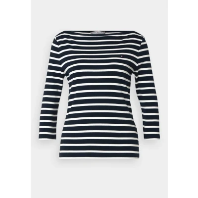 Abbildung von Tommy Hilfiger NEW CODY SLIM BOAT 3/4 Langarmshirt, Damen, Größe: XXS, Desert sky/ecru