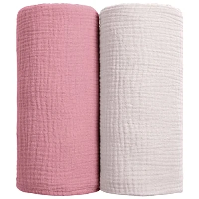 Abbildung von lulumoon Baby Pucktuch Musselin Decke Baumwolle Dünne Atmungsaktive Babydecke Swaddle Tücher für Junge und Mädchen 2 Stück 100x100cm(Rosa)