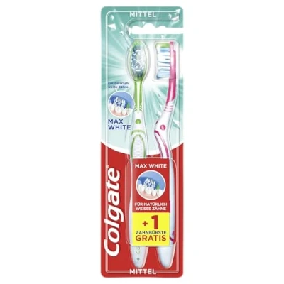 Abbildung von Colgate Zahnbürste Max White, mittel, 2 Stück Handzahnbürste für natürlich weiße Zähne, mit mittelharten Borsten