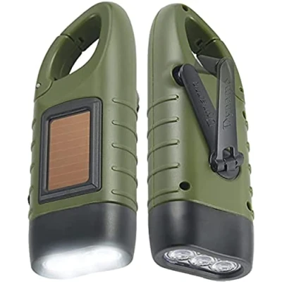 Abbildung von Simpeak Taschenlampe Kurbel, 2 Stück Solar LED, Dynamo Notlicht Handkurbel mit Karabiner für Freien Camping Klettern Wandern