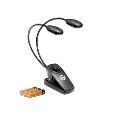 Abbildung von K&amp;M 12271 Notenpultleuchte Twin Head pro Schwarz mit Clip &amp; Schwanenhälsen, 2 x 2500 Lux Kopf, 3000 Kelvin