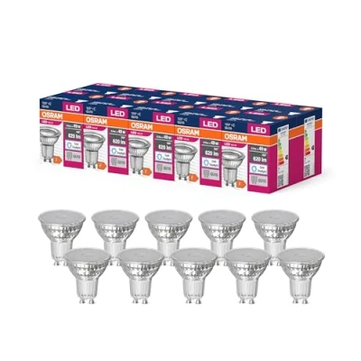 Abbildung von OSRAM LED Star Value PAR16 Lampe für GU10 Sockel, Reflektor Lampe, GL, 620 Lumen, tageslichtweiß (6500K), Ersatz herkömmliche 49W Glühbirnen, nicht dimmbar, 10er Pack