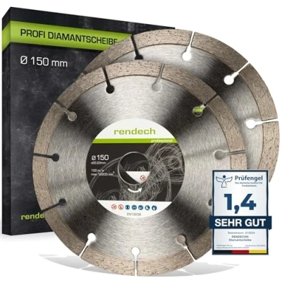 Abbildung von 2x Profi Diamantscheibe 150mm für Mauernutfräse Diamanttrennscheibe Mauerwerk, Beton, Klinker, Stein uvm. rendech® Markenqualität