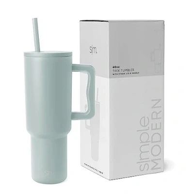 Abbildung von Simple Modern Becher mit Griff und Trinkhalm Isolierter EdelstahlWasserflasche EiskaffeeReisebecher Geschenke für Frauen Männer Trek Sammlung 1180ml Sea Glass Sage