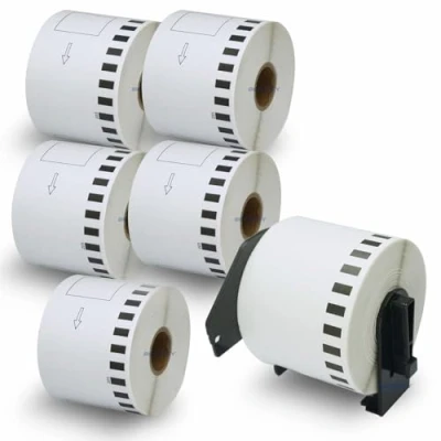 Abbildung von BETCKEY 6 Rollen DK 22205 Endlosetiketten (Papier) Kompatibel mit Brother, 62mm x 30.48m, Etiketten für Brother QL Etikettendrucker (1 Wiederverwendbare Etikettenhalter)