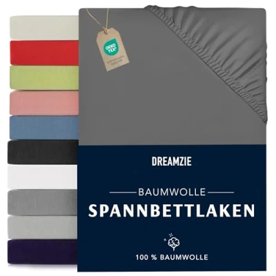 Abbildung von Dreamzie Spannbettlaken 200x200cm Baumwolle Oeko Tex Zertifiziert Anthrazitgrau 100% Jersey Spannbetttuch 200x200