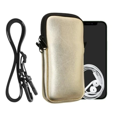 Abbildung von kwmobile Handytasche für Smartphones XXL 7&quot; Neopren Handy Hülle Metallic Gold mit Kordel Tasche Handykette 17,7 x 8,5 cm Innenmaße