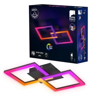 Abbildung von EGLO LED Deckenleuchte RGBIC, geometrische Deckenlampe mit Lichteffekten, Gaming Zimmer und Party Deko, Deckenbeleuchtung Fernbedienung, warmweiß RGB, Metall in Schwarz