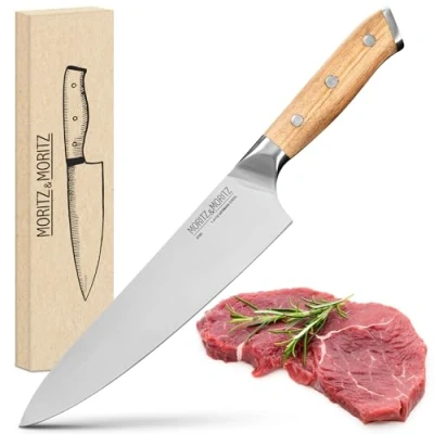 Abbildung von Moritz &amp; Kochmesser 20 cm Profi Küchenmesser Hochwertiges Allround Messer scharf Chefmesser mit ergonomischem Griff aus Akazienholz Allzweckmesser deutschem Messerstahl