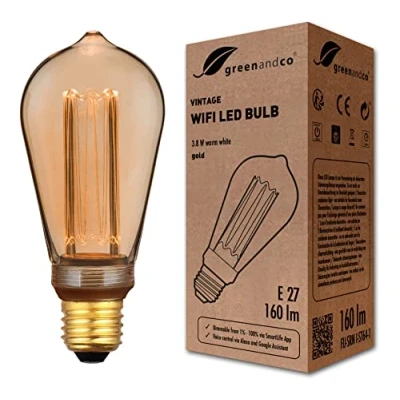 Abbildung von greenandco® Smart WiFi Vintage Design LED Lampe E27 ST64, 3.8W 160lm 1800K 320 230V, flimmerfrei, dimmbar, kompatibel mit Alexa und Google Assistant, WLAN (ohne Hub), 2 Jahre Garantie