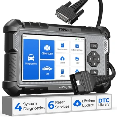 Abbildung von TOPDON OBD2 diagnosegerät Auto AD500, 4 Systemdiagnosen für ABS SRS Motor und Getriebe, 6 Servicefunktionen Öl, BMS, SAS, DPF, TPMS Drosselklappe regulieren, kostenlosem Lifetime Upgrade